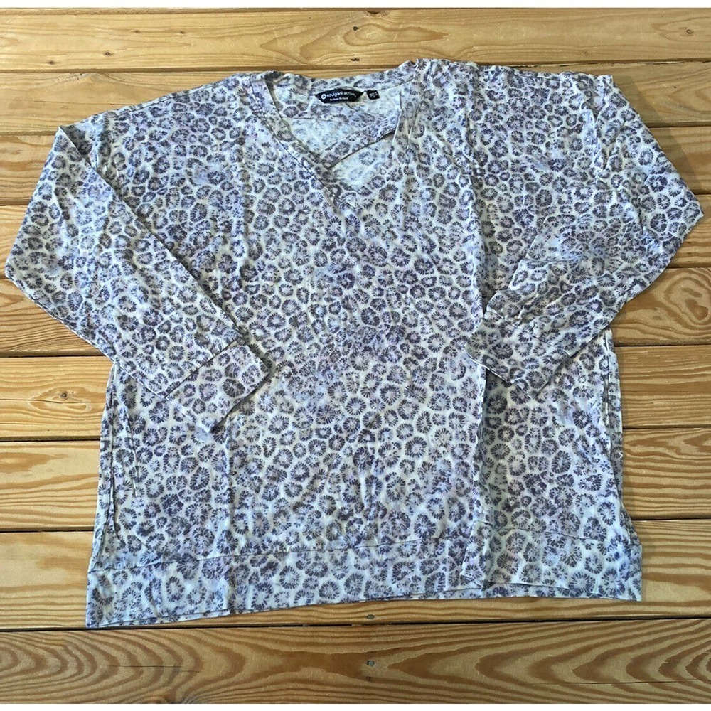 NEW Soulgani Active Beach Babe Long Sleeve V Neck Strap Top Size Medium Gray